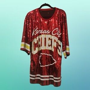 KC CHIEFS Sequin Jersey Shirt Dress - new w tags